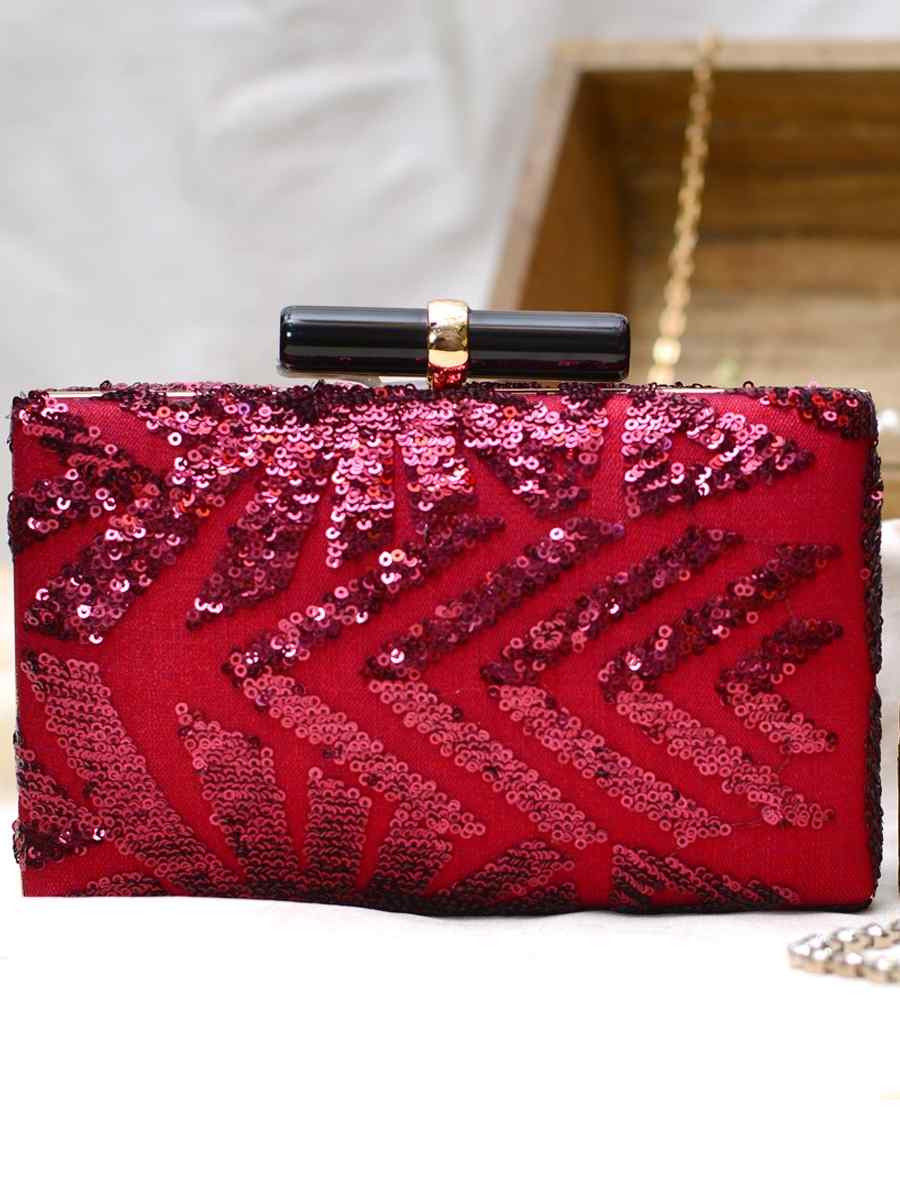 Red Art Silk Party Wear Embroidered Clutches