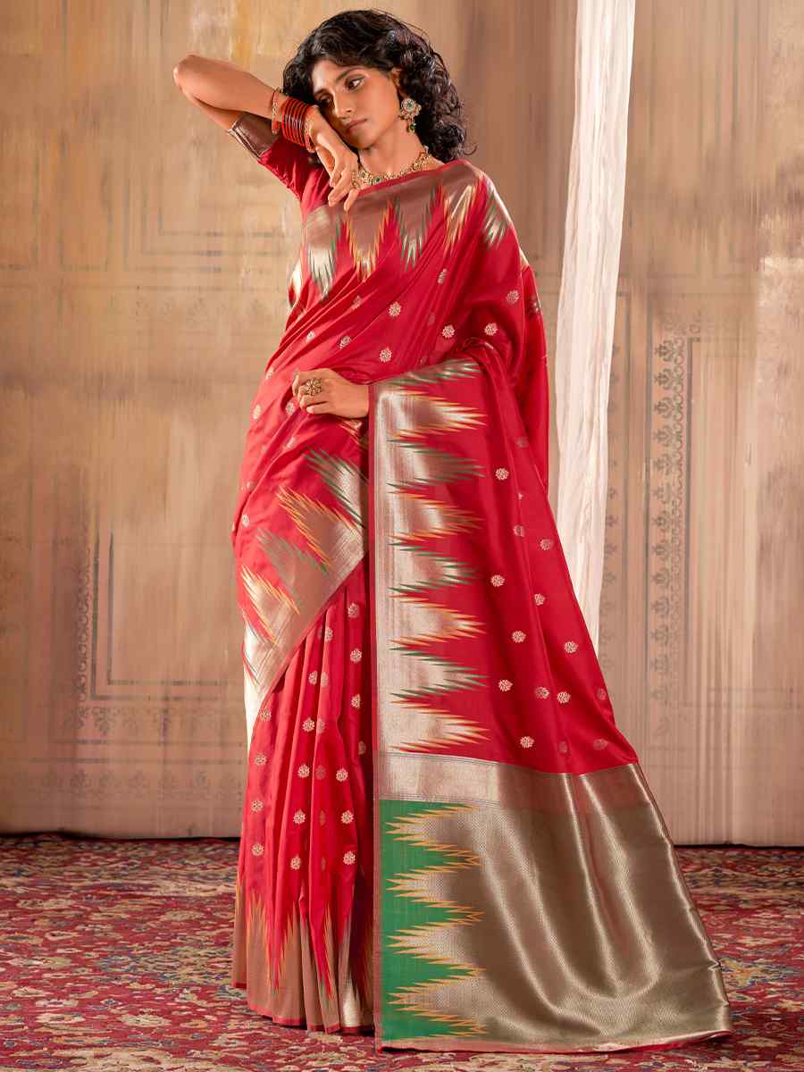 Red Banarasi Silk Handwoven Wedding Festival Heavy Border Saree