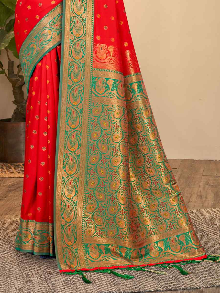 Red Banarasi Silk Handwoven Wedding Festival Heavy Border Saree