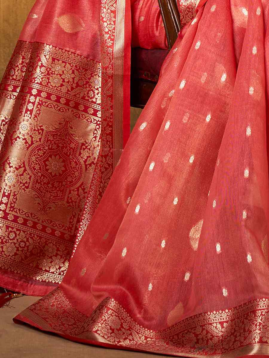 Red Banarasi Slik Handwoven Festival Wedding Heavy Border Saree