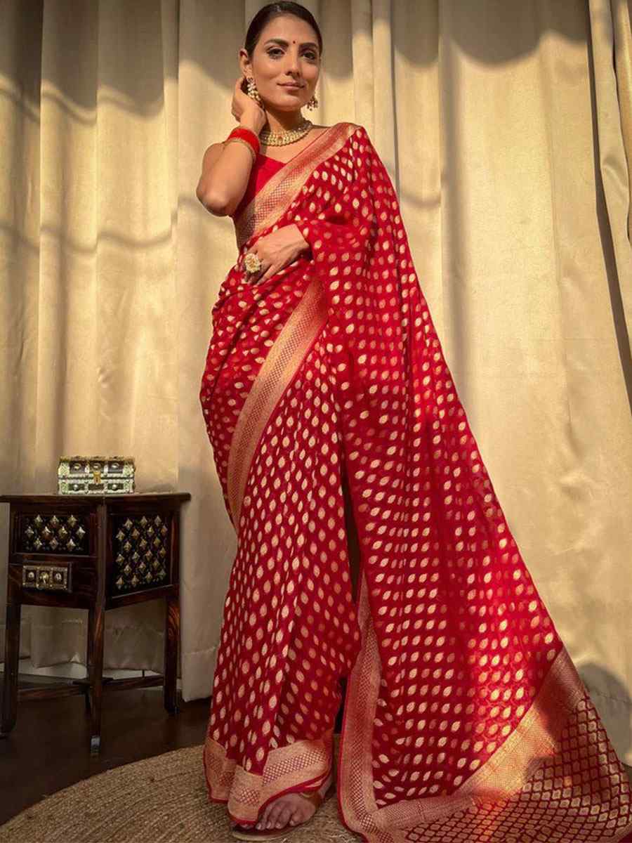 Red Banarasi Soft Silk Handwoven Wedding Festival Heavy Border Saree