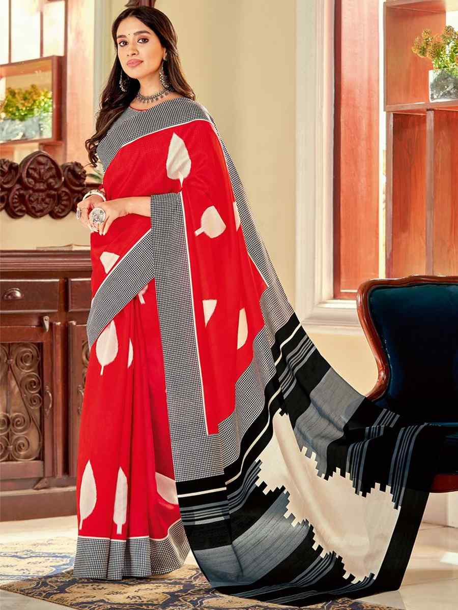 Red Bhagalpuri Silk Printed Festival Party Contemporary Saree