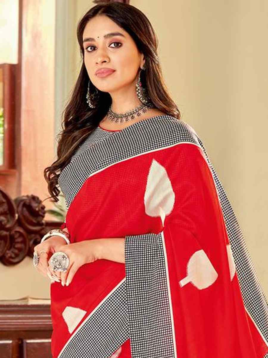 Red Bhagalpuri Silk Printed Festival Party Contemporary Saree