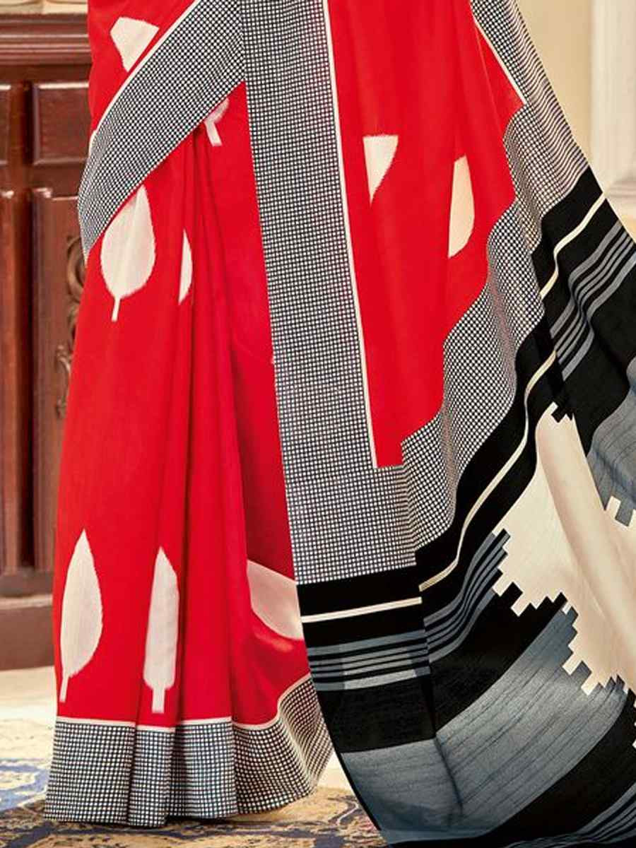 Red Bhagalpuri Silk Printed Festival Party Contemporary Saree