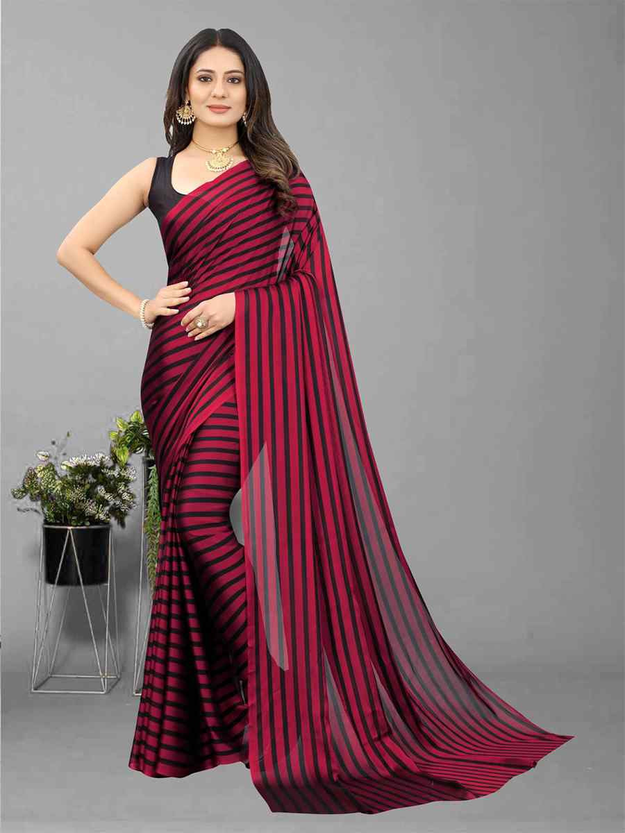 Red Black Berry Printed Festival Casual Contemporary Saree