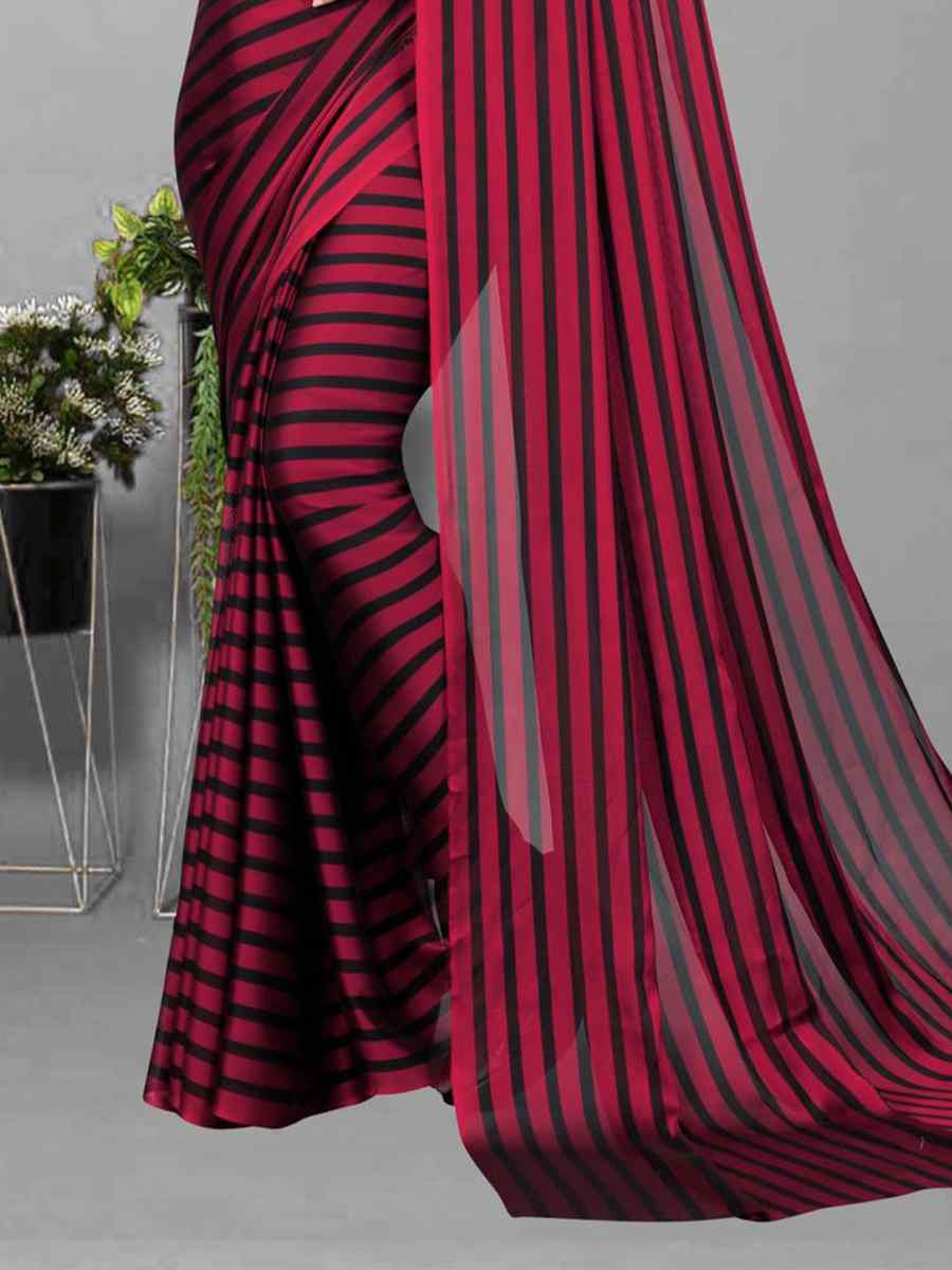 Red Black Berry Printed Festival Casual Contemporary Saree