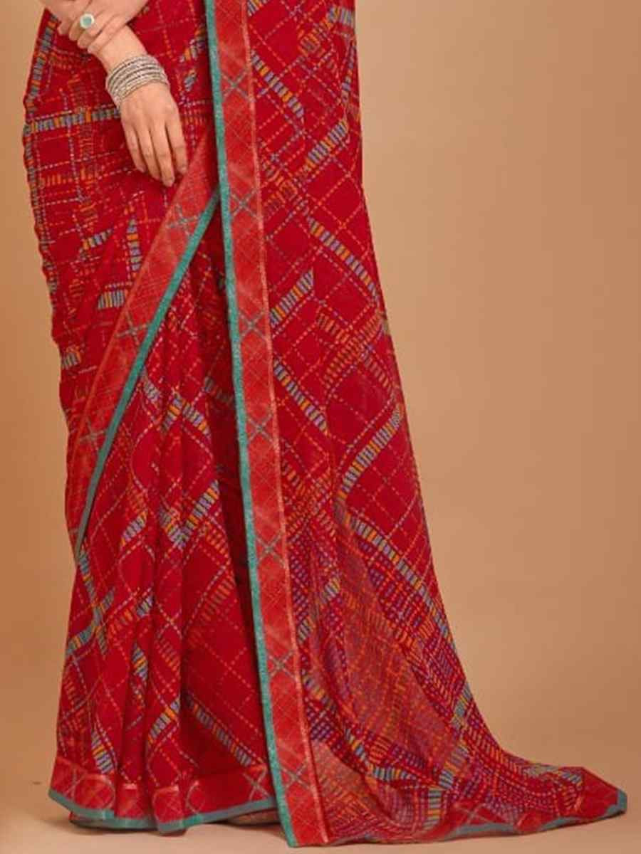 Red Chiffon Printed Festival Casual Contemporary Saree