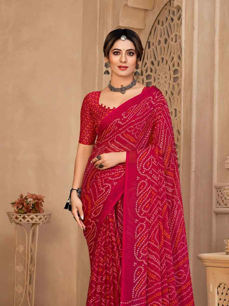 Red Chiffon Printed Festival Casual Contemporary Saree