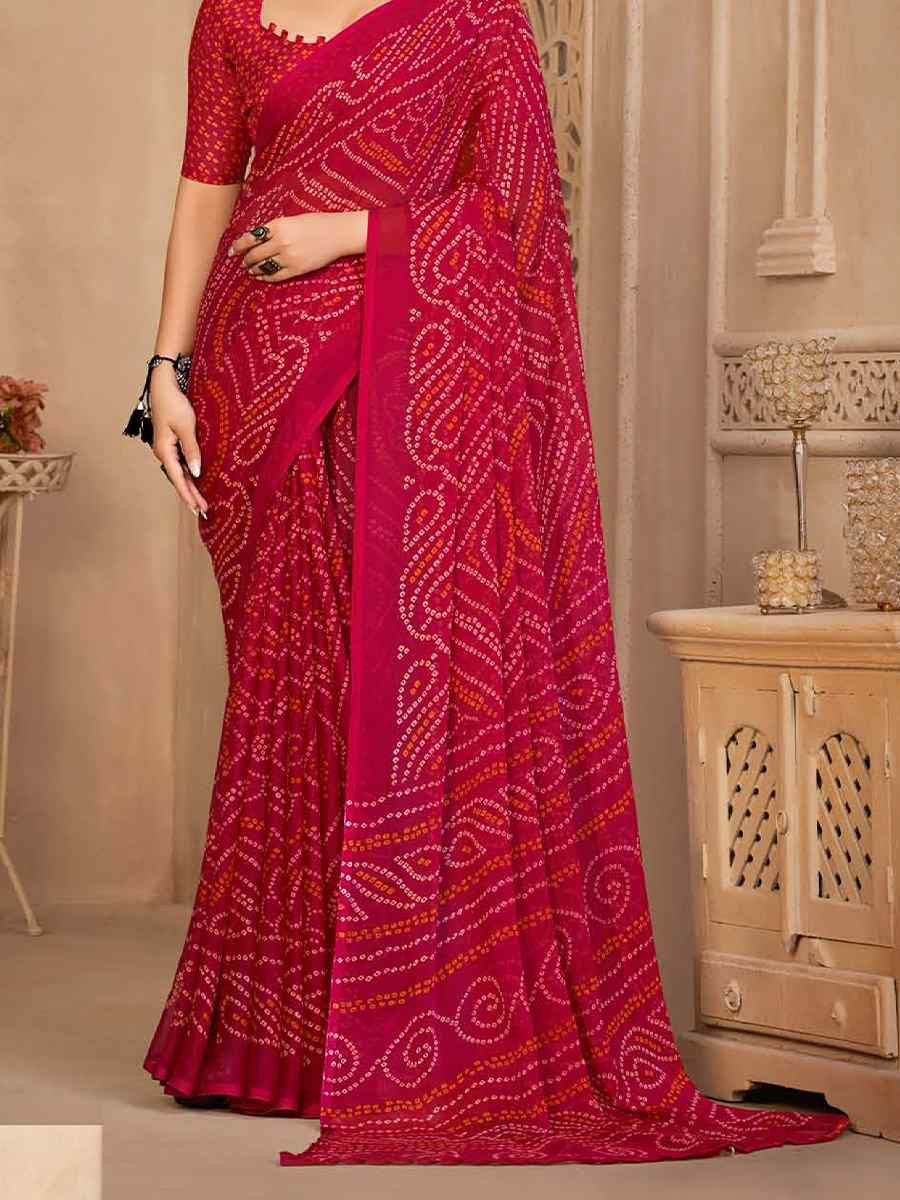 Red Chiffon Printed Festival Casual Contemporary Saree