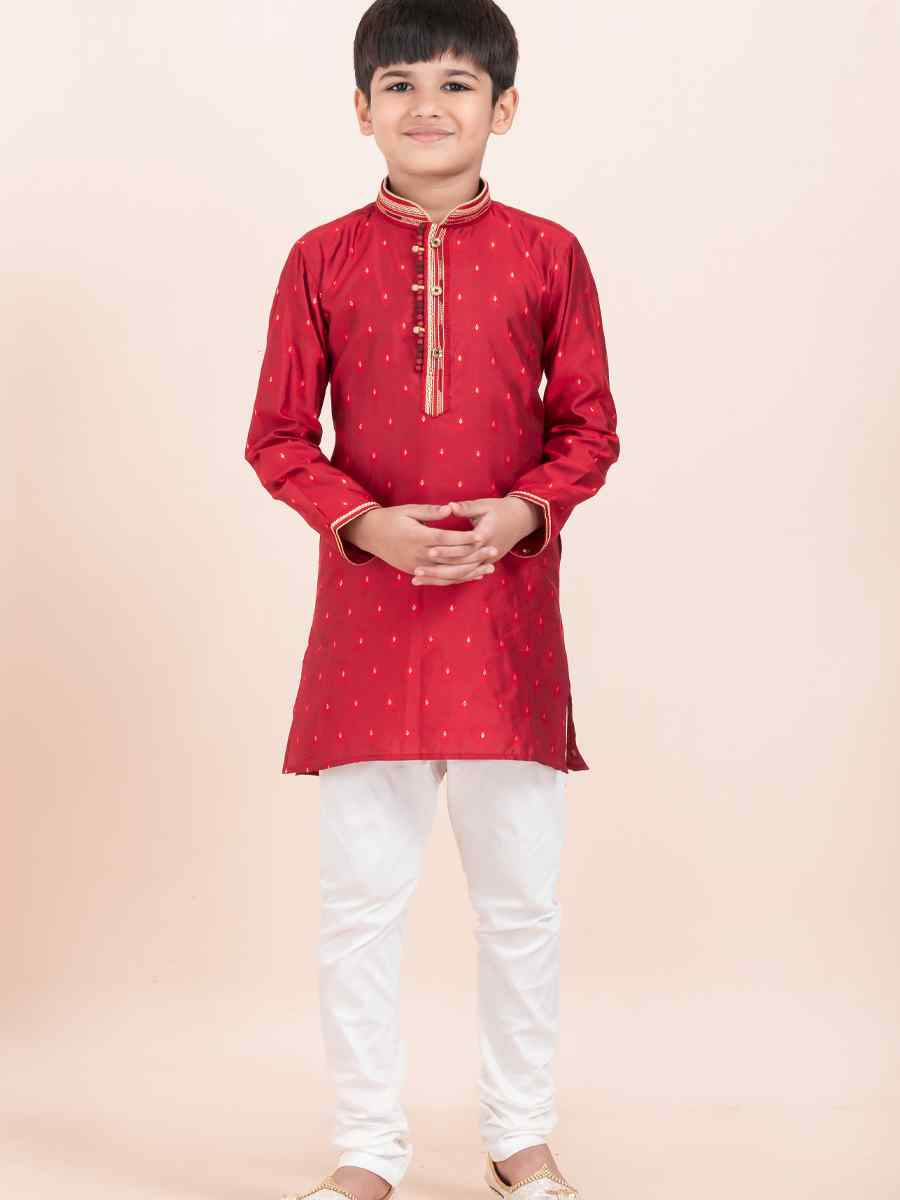 Red Cotton Embroidered Festival Traditional Kurta Pyjama Boys Wear