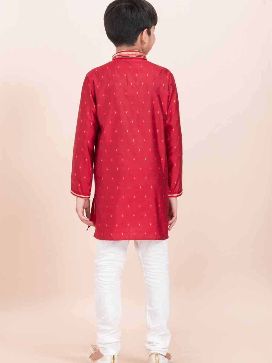 Red Cotton Embroidered Festival Traditional Kurta Pyjama Boys Wear