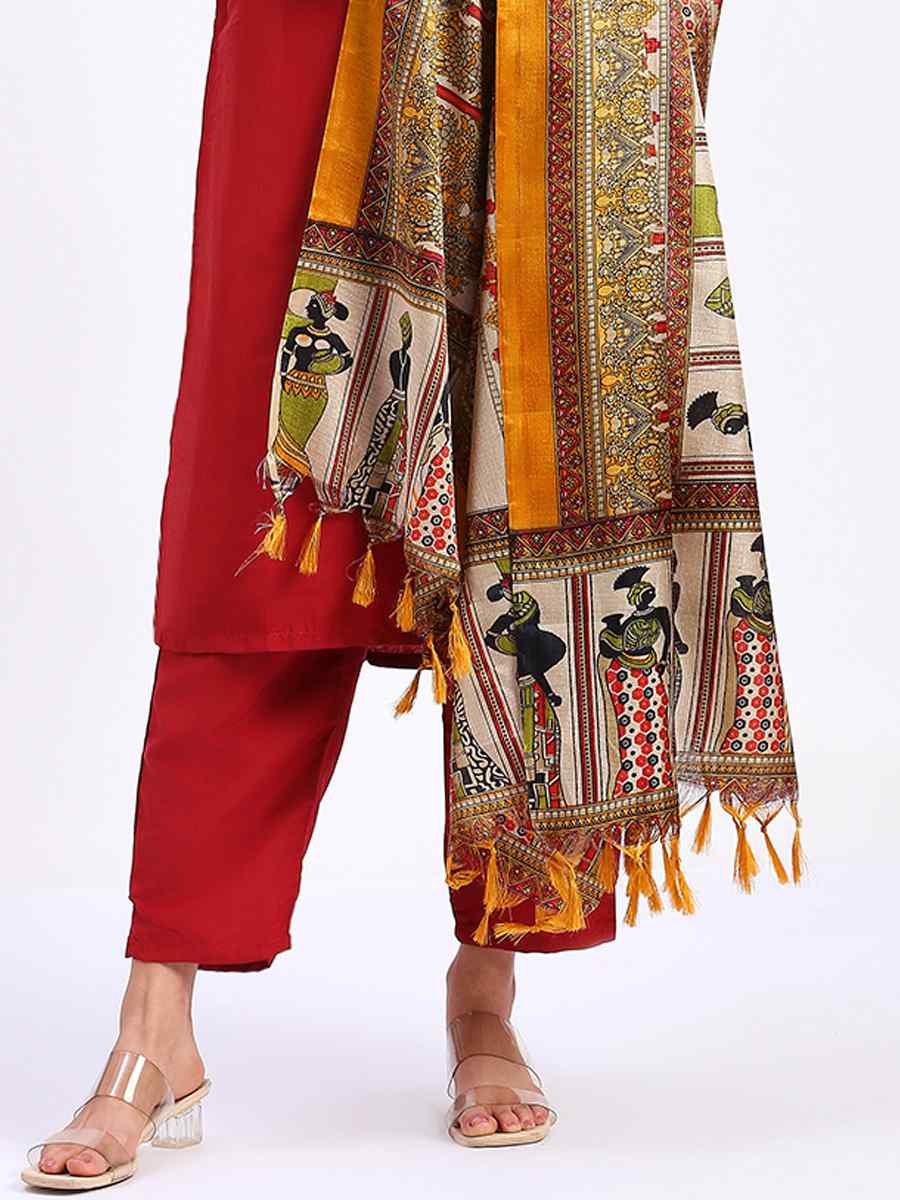 Red Cotton Printed Festival Casual Ready Pant Salwar Kameez