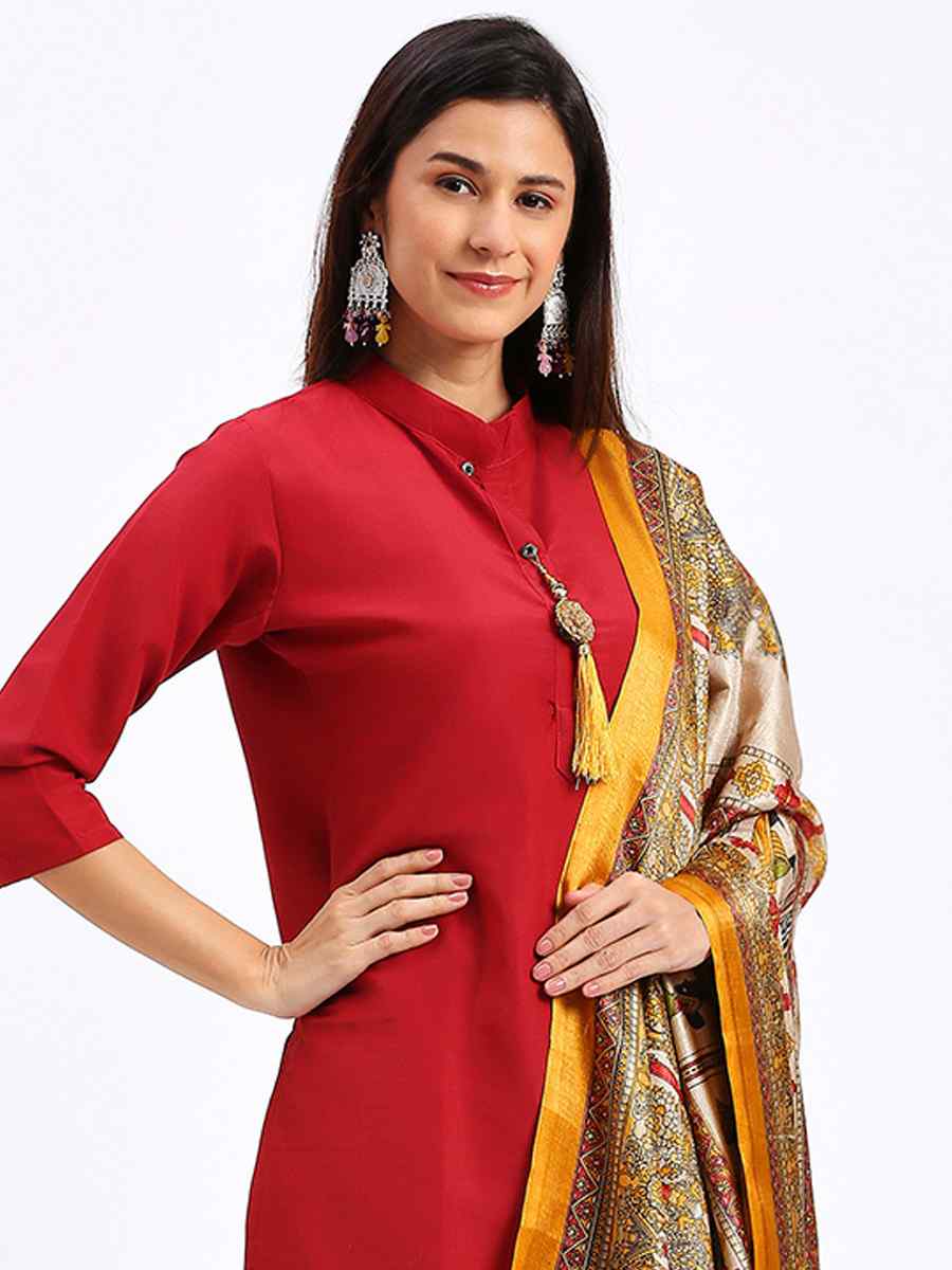 Red Cotton Printed Festival Casual Ready Pant Salwar Kameez