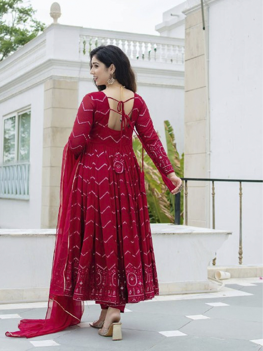 Red Faux Georgette Embroidered Festival Mehendi Ready Anarkali Salwar Kameez