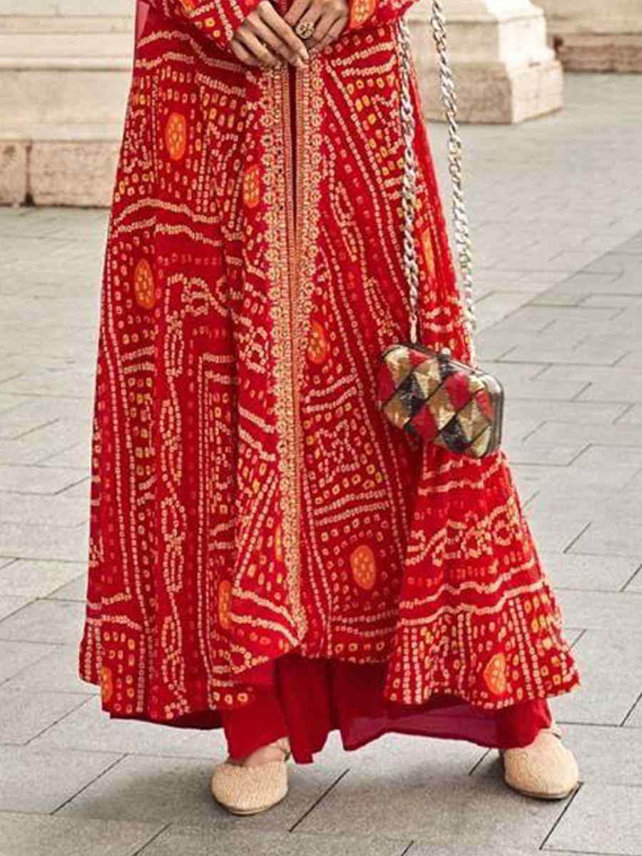 Red Fox Georgette Embroidered Festival Casual Palazzo Pant Salwar Kameez