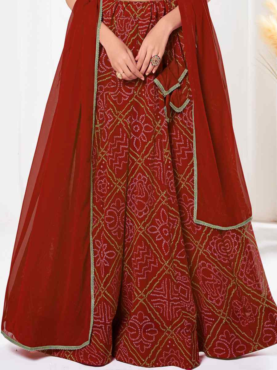 Red Georgette Bandhani Print Reception Wedding Heavy Border Lehenga Choli