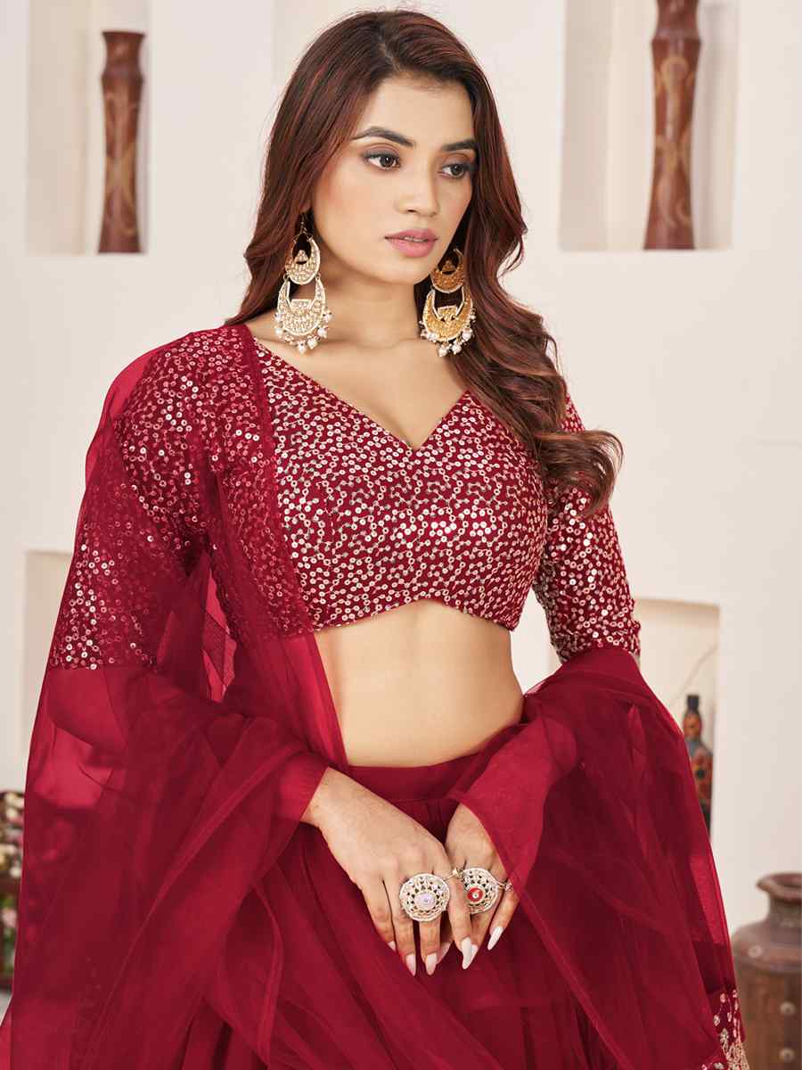 Red Georgette Embroidered Bridesmaid Wedding Heavy Border Lehenga Choli