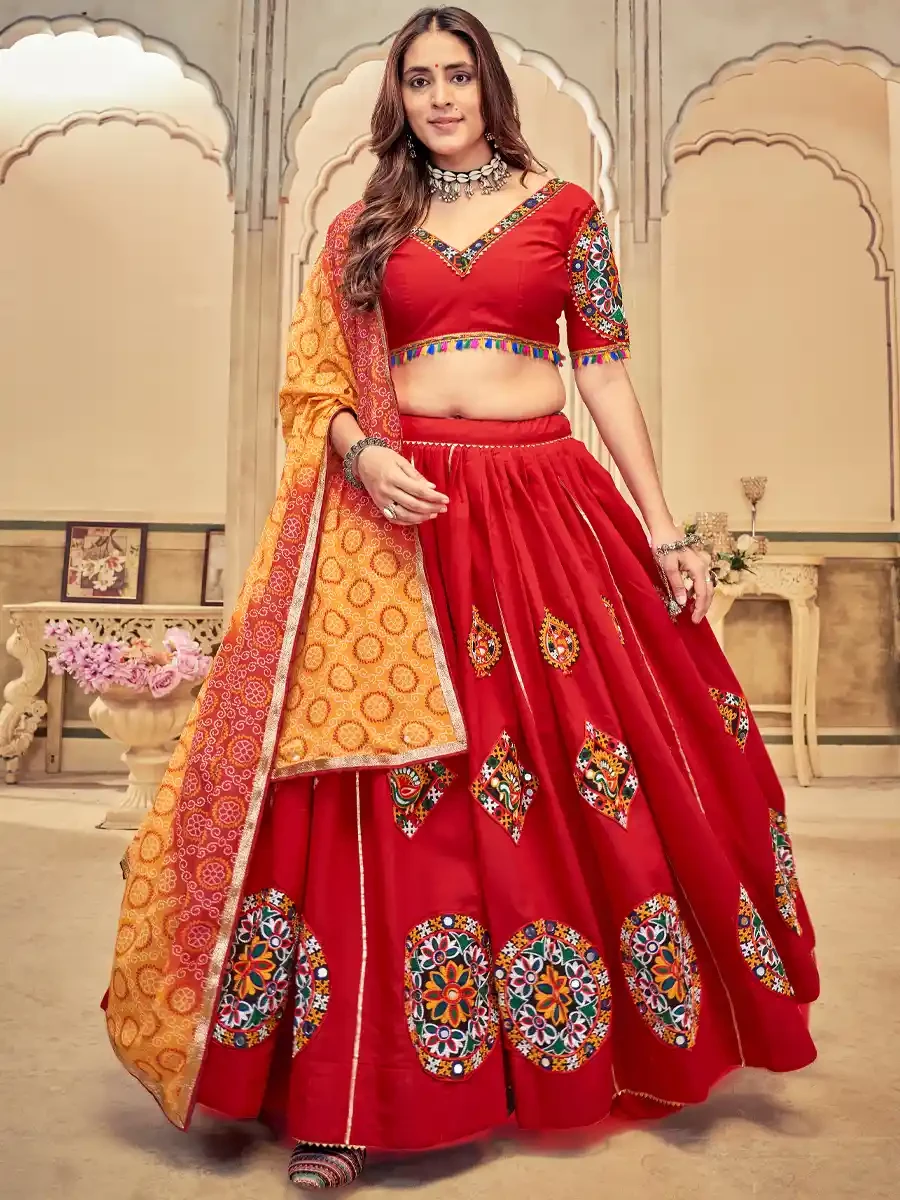 Red Georgette Embroidered Festival Mehendi Traditional Lehenga Choli