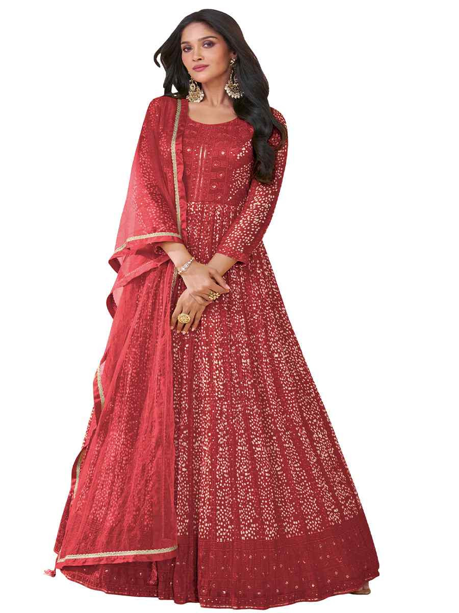 Red Georgette Embroidered Festival Wedding Anarkali Salwar Kameez