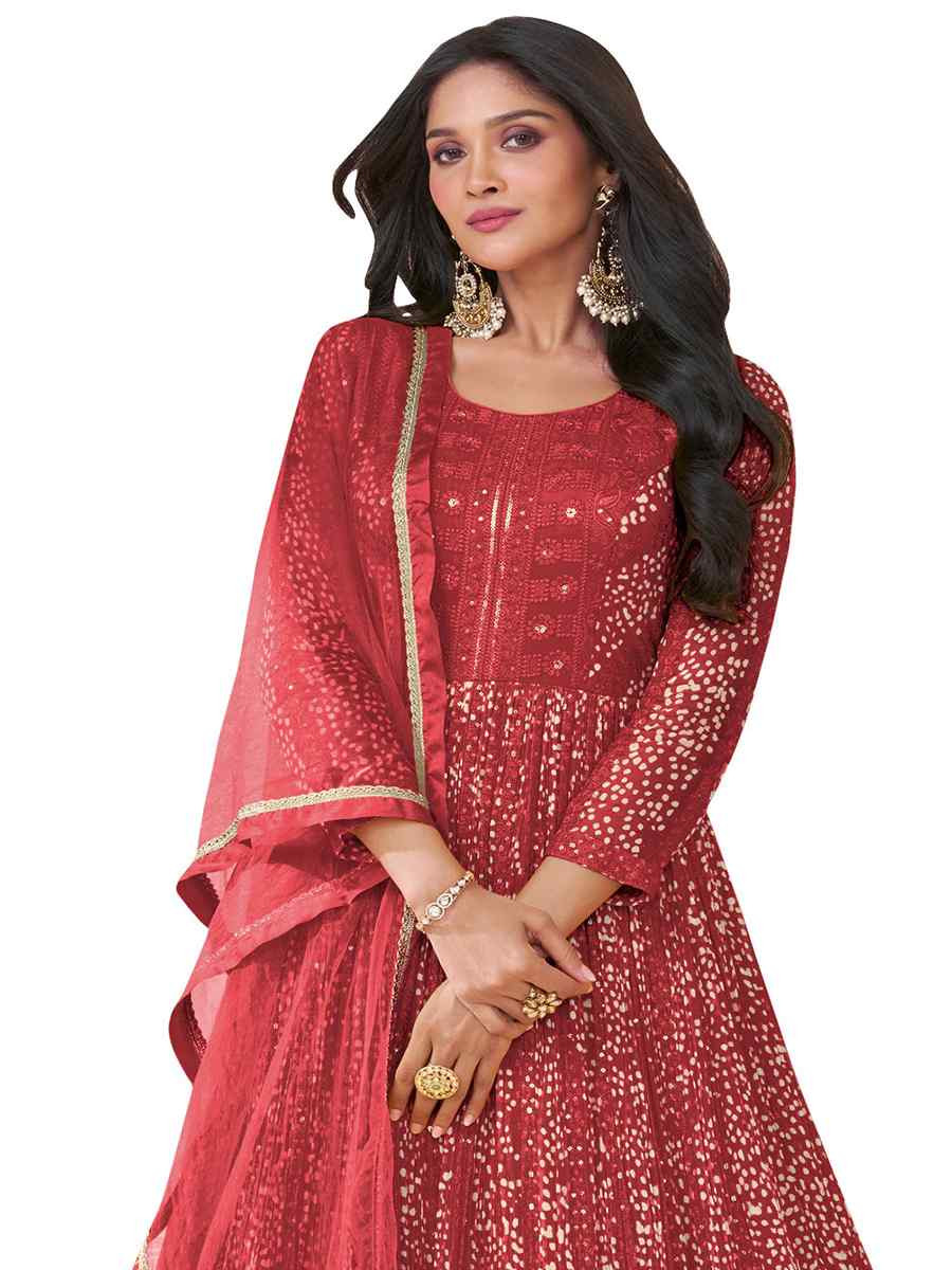 Red Georgette Embroidered Festival Wedding Anarkali Salwar Kameez