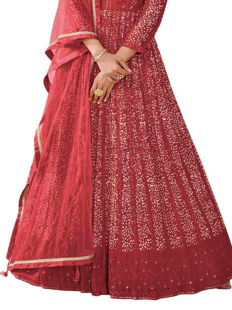 Red Georgette Embroidered Festival Wedding Anarkali Salwar Kameez