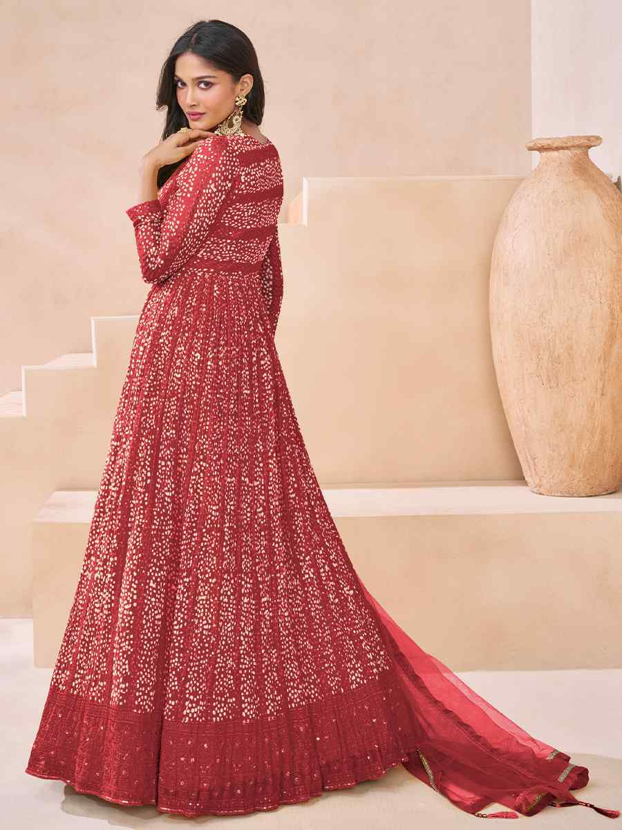 Red Georgette Embroidered Festival Wedding Anarkali Salwar Kameez