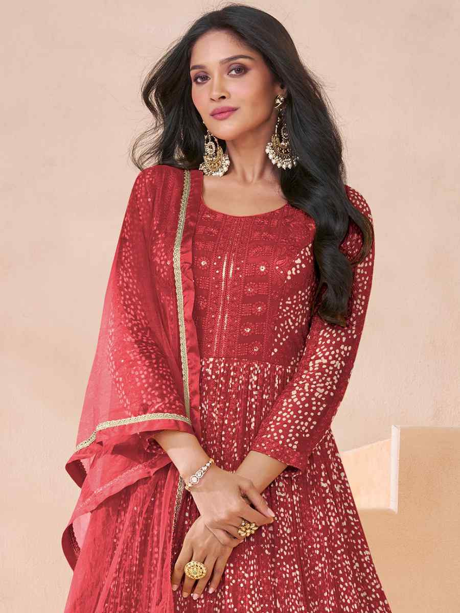 Red Georgette Embroidered Festival Wedding Anarkali Salwar Kameez