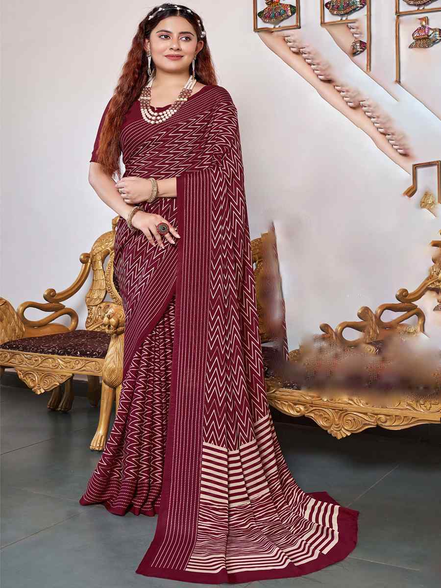 Red Georgette Printed Casual Festival Contemporary Saree