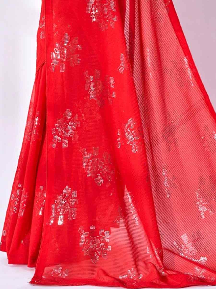 Red Georgette Sequins Party Festival Classic Style Saree