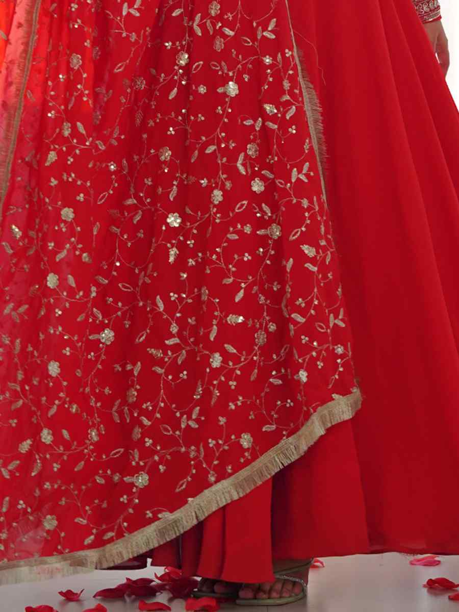 Red Heavy Pure Soft Faux Georgette Embroidered Festival Mehendi Ready Anarkali Salwar Kameez