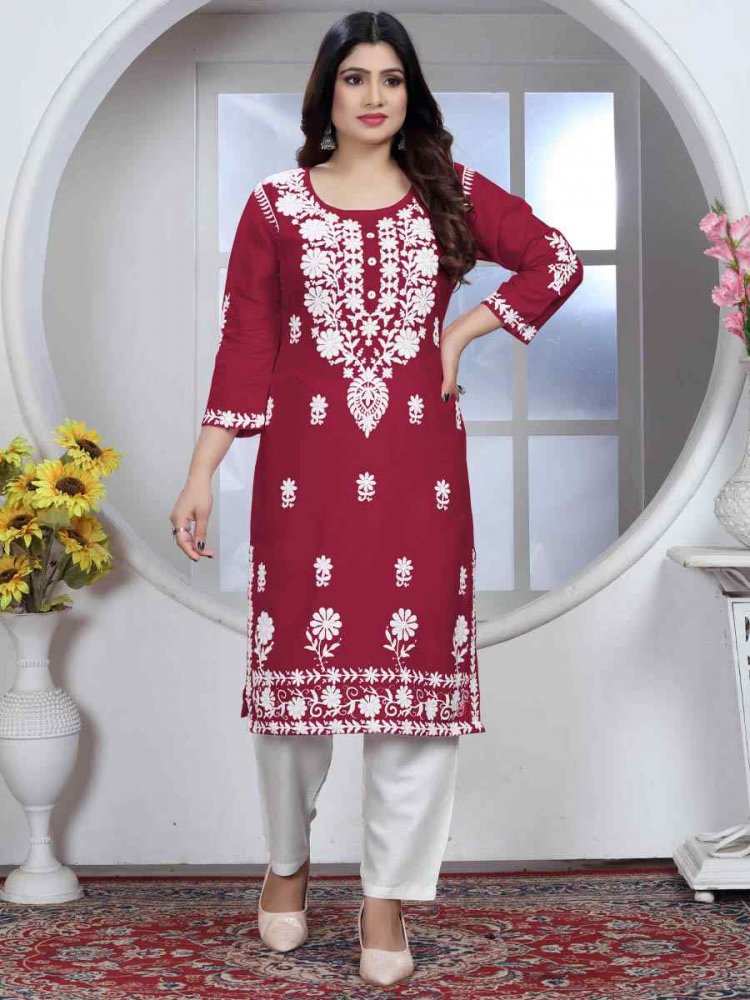 Red Heavy Rayon Embroidered Festival Casual Pant Salwar Kameez