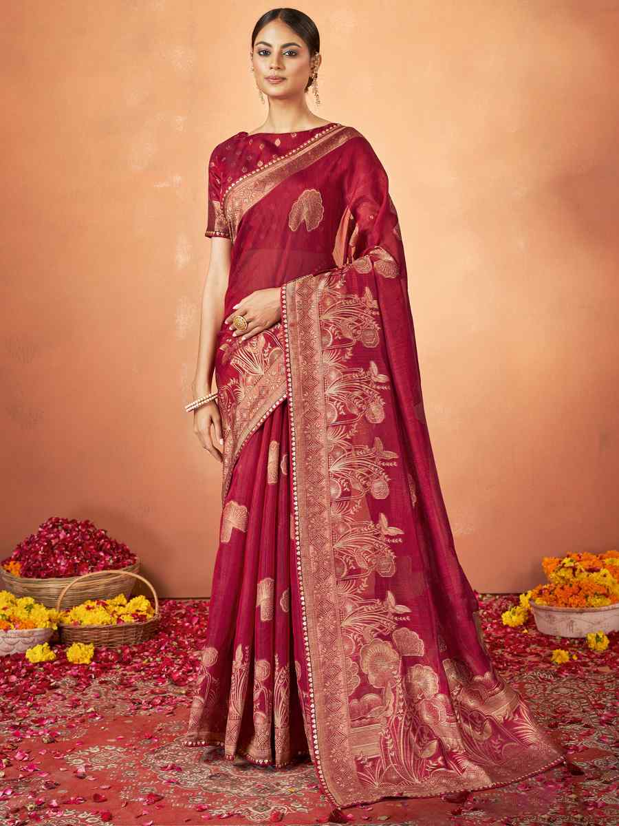 Red Kanjivaram Silk Embroidered Festival Party Heavy Border Saree