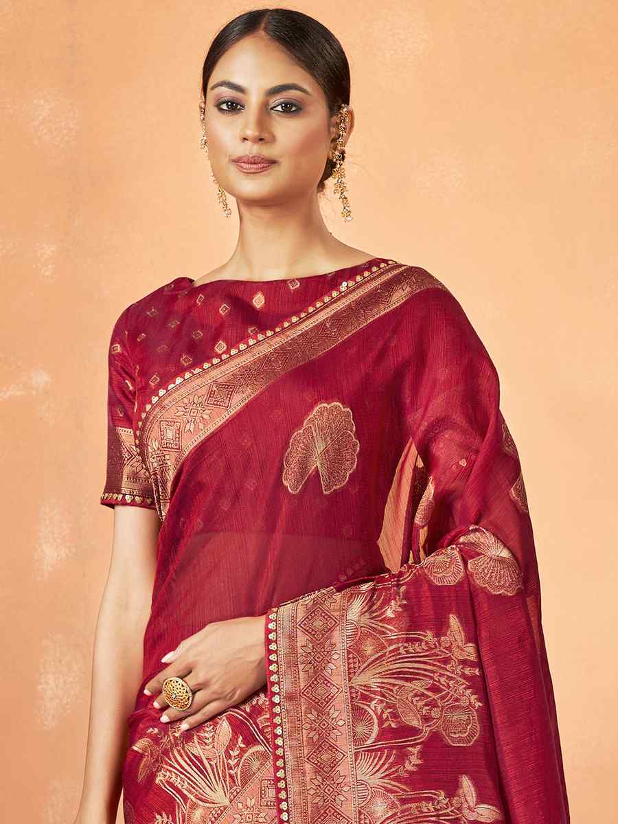 Red Kanjivaram Silk Embroidered Festival Party Heavy Border Saree