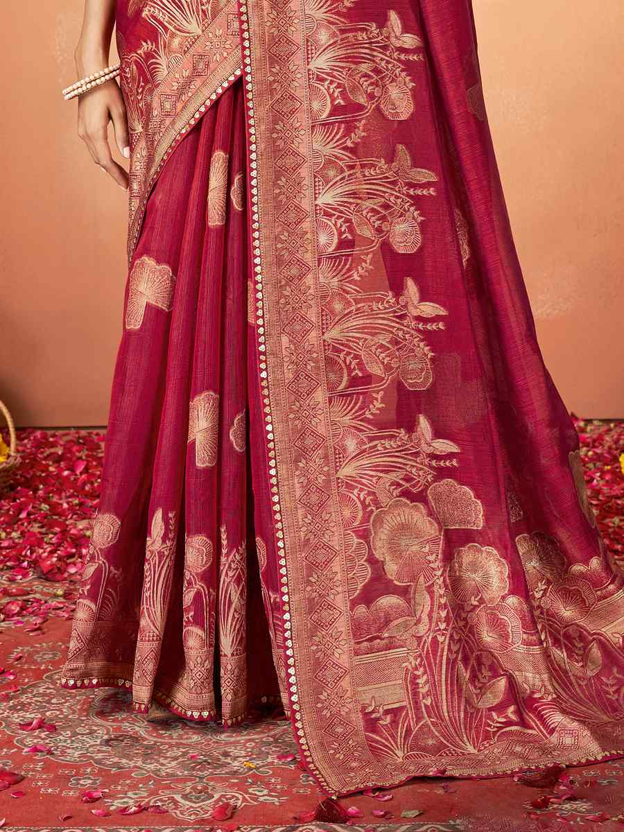 Red Kanjivaram Silk Embroidered Festival Party Heavy Border Saree