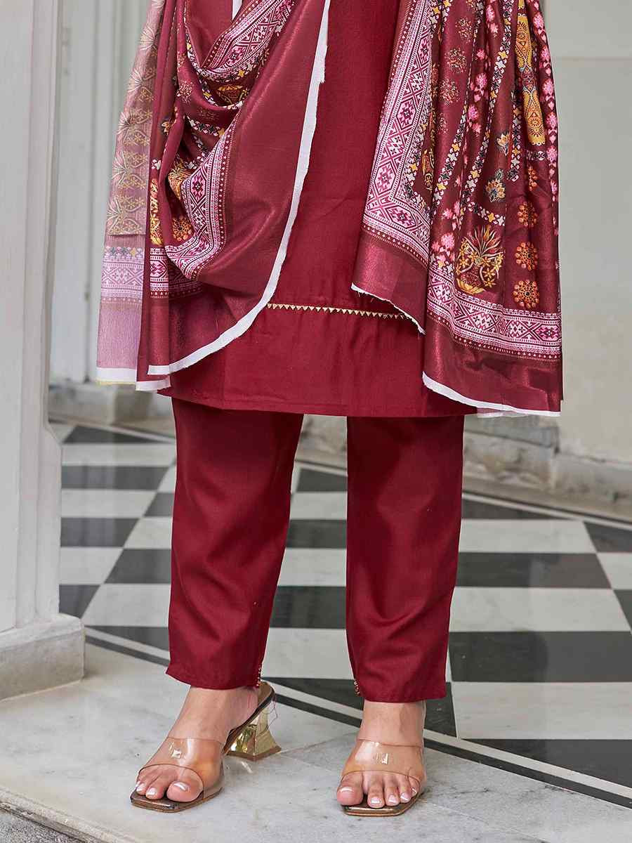 Red Magic Cotton Embroidered Festival Casual Pant Ready Salwar Kameez