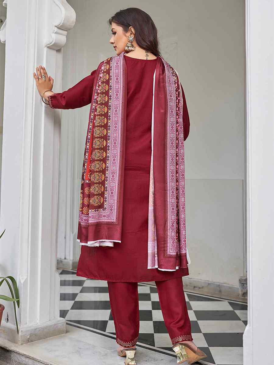 Red Magic Cotton Embroidered Festival Casual Pant Ready Salwar Kameez