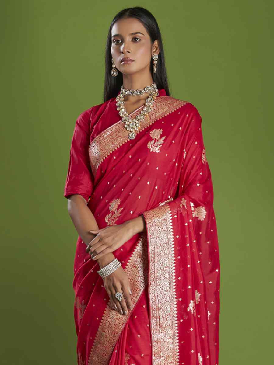 Red Organza Embroidered Festival Wedding Heavy Border Saree