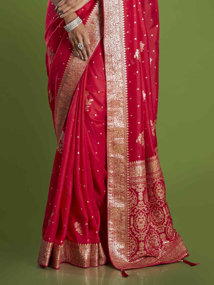 Red Organza Embroidered Festival Wedding Heavy Border Saree