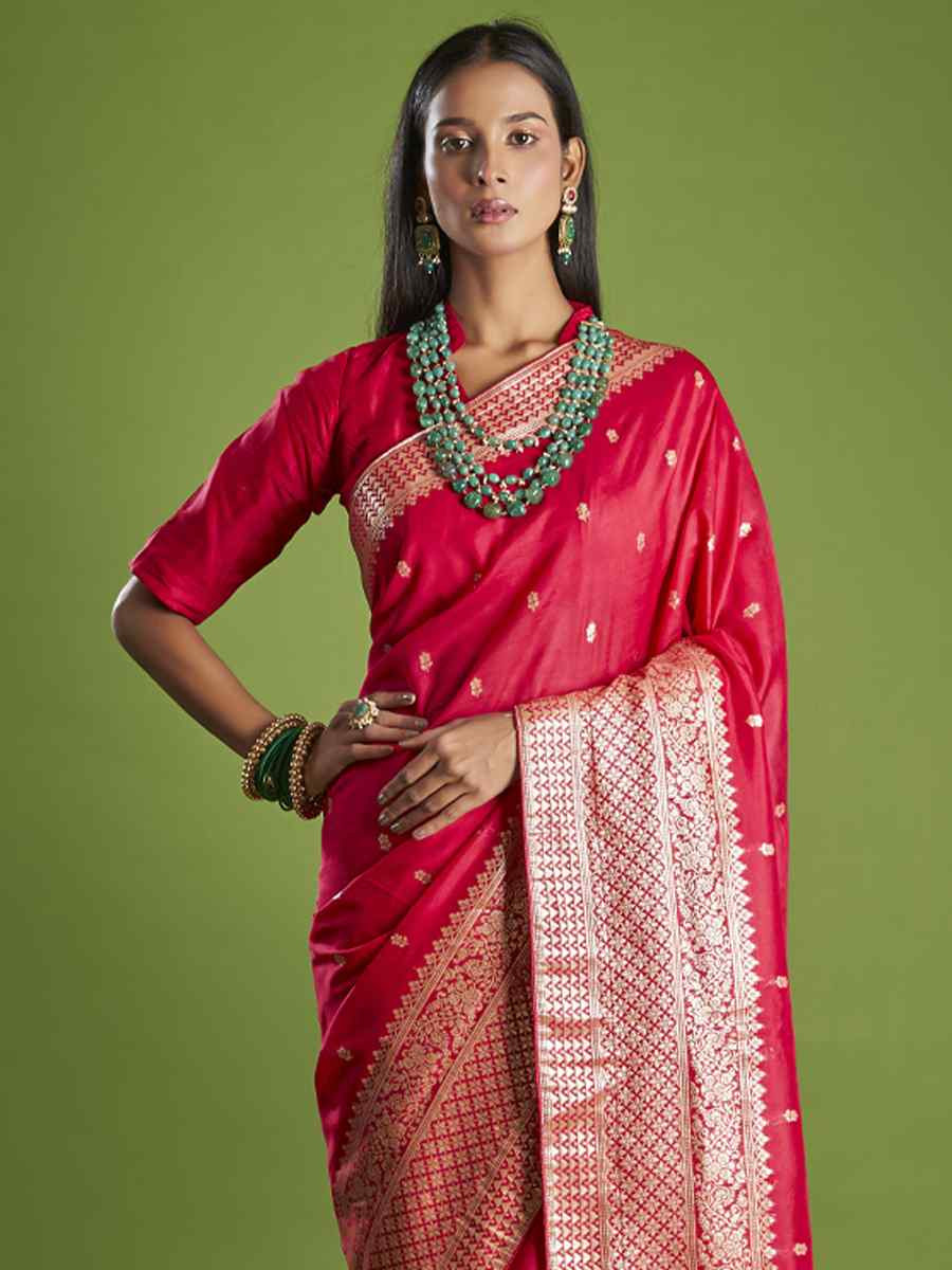 Red Organza Shimmer Embroidered Festival Wedding Heavy Border Saree