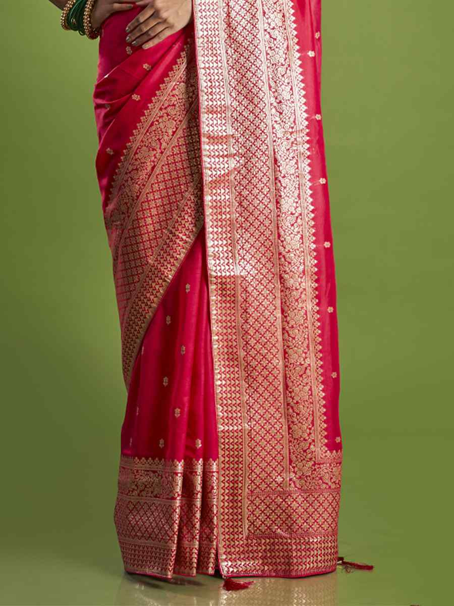 Red Organza Shimmer Embroidered Festival Wedding Heavy Border Saree