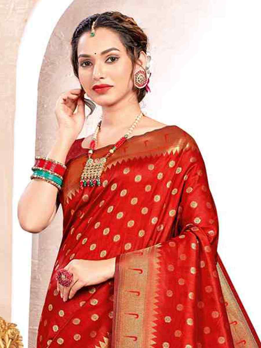 Red Paithani Silk Handwoven Wedding Festival Heavy Border Saree