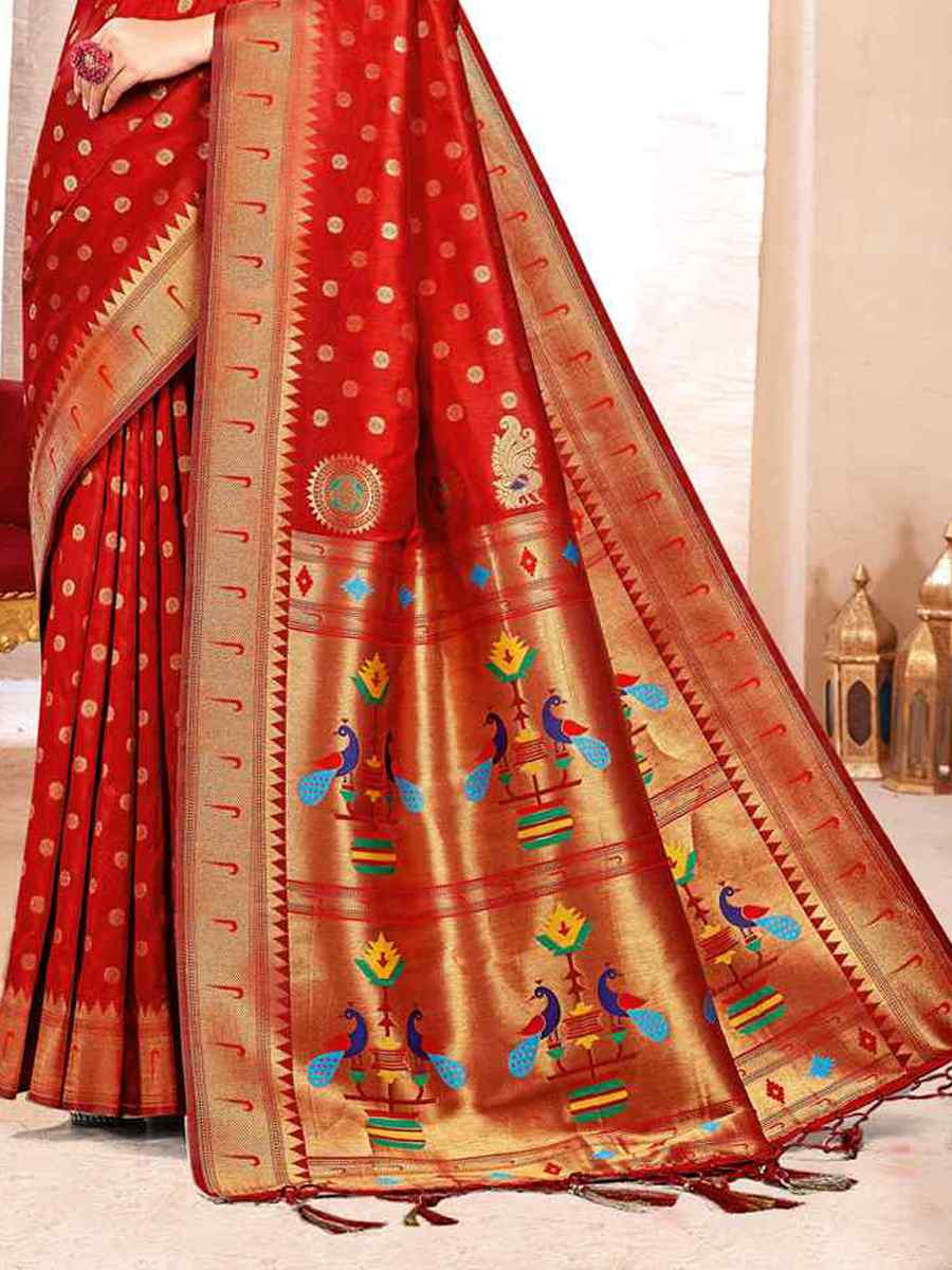 Red Paithani Silk Handwoven Wedding Festival Heavy Border Saree