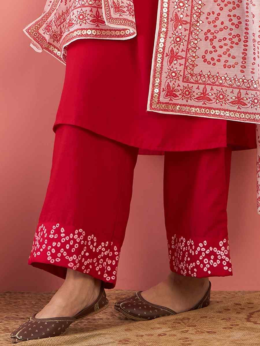 Red Poly Rayon Embroidered Festival Wedding Ready Pant Salwar Kameez