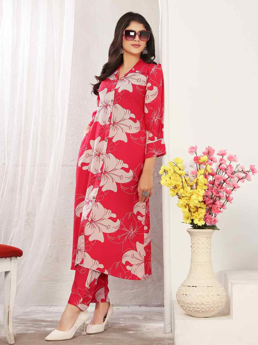 Red Premium Reyon Printed Festival Casual Kurti