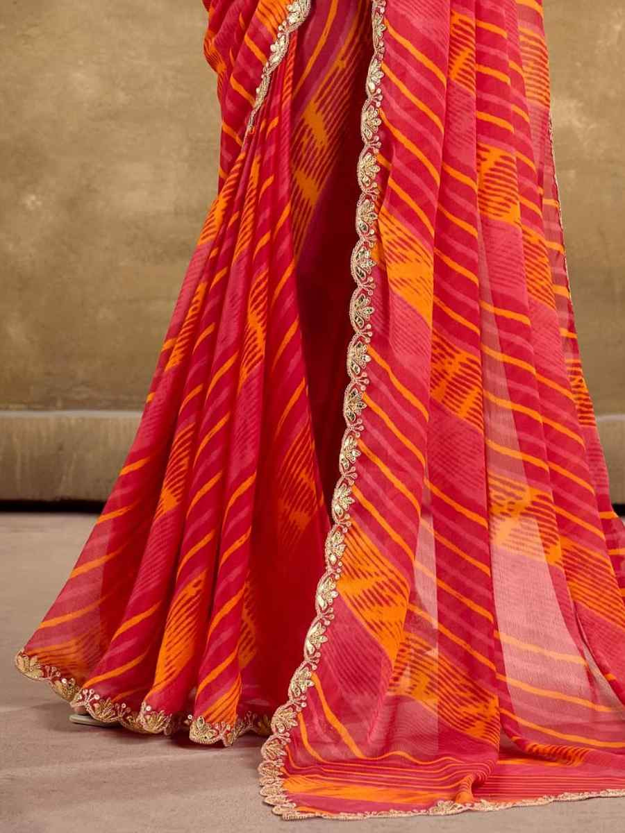 Red Pure Chiffon Embroidered Festival Wedding Classic Style Saree