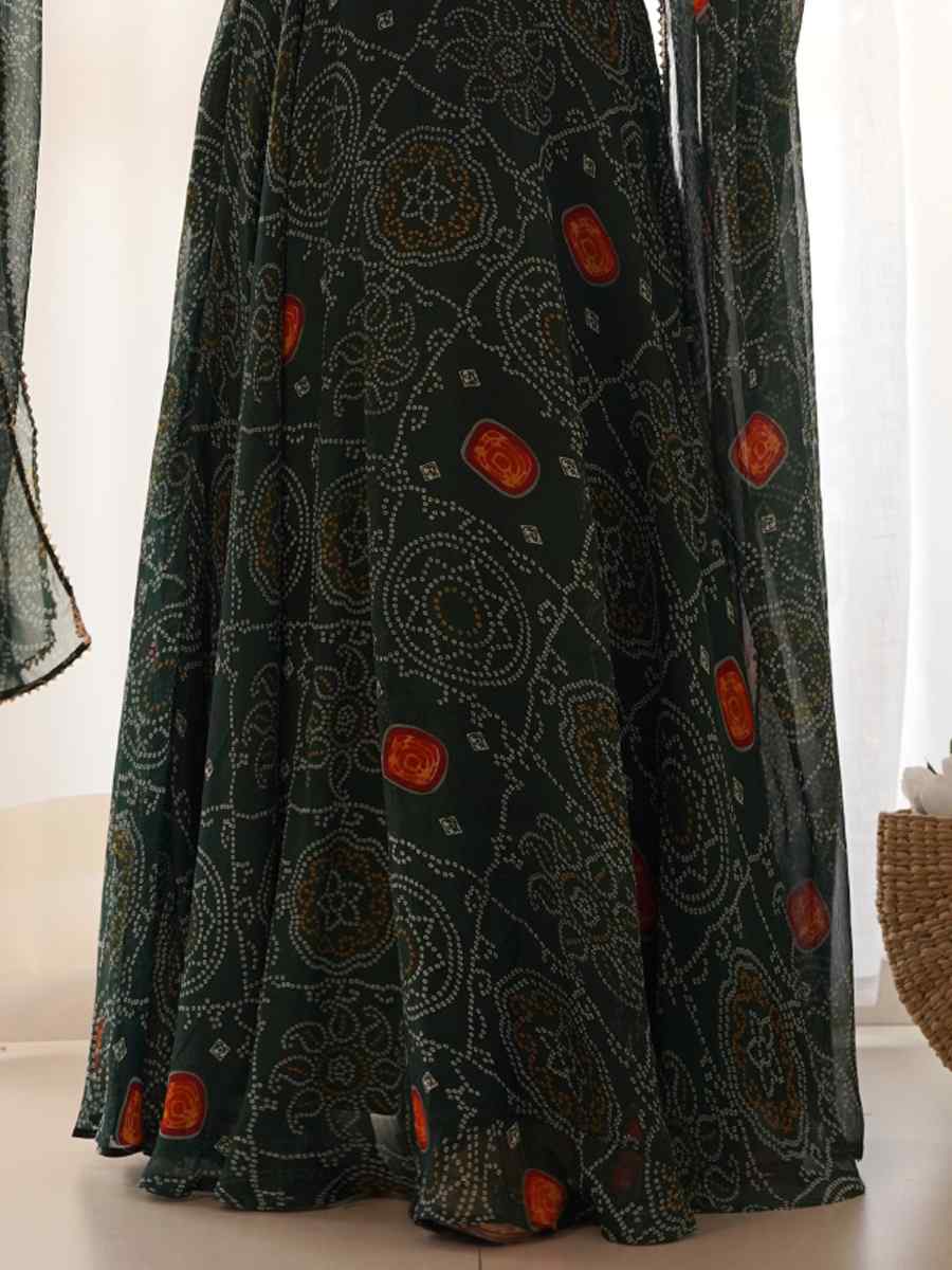 Red Pure Soft Chiffon Bandhej Printed Festival Casual Gown