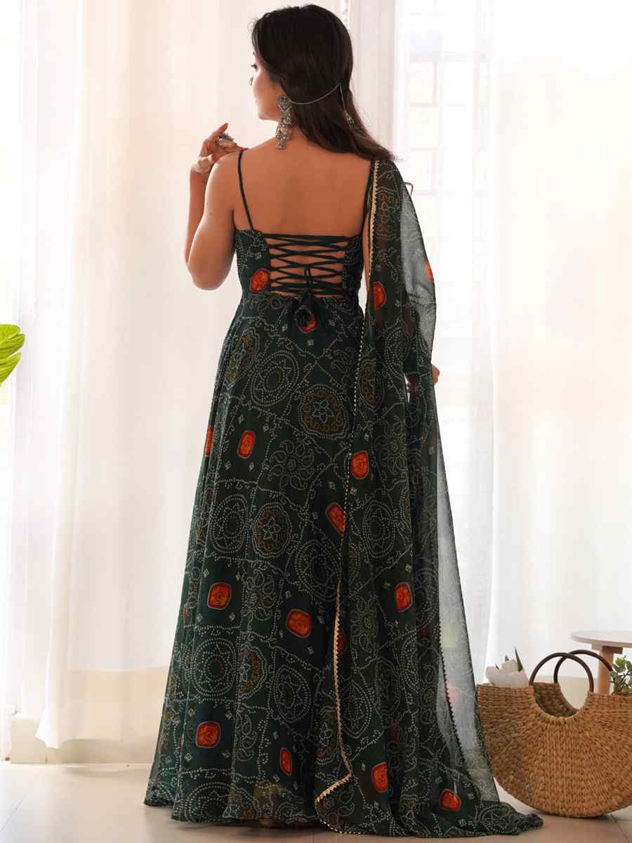 Red Pure Soft Chiffon Bandhej Printed Festival Casual Gown