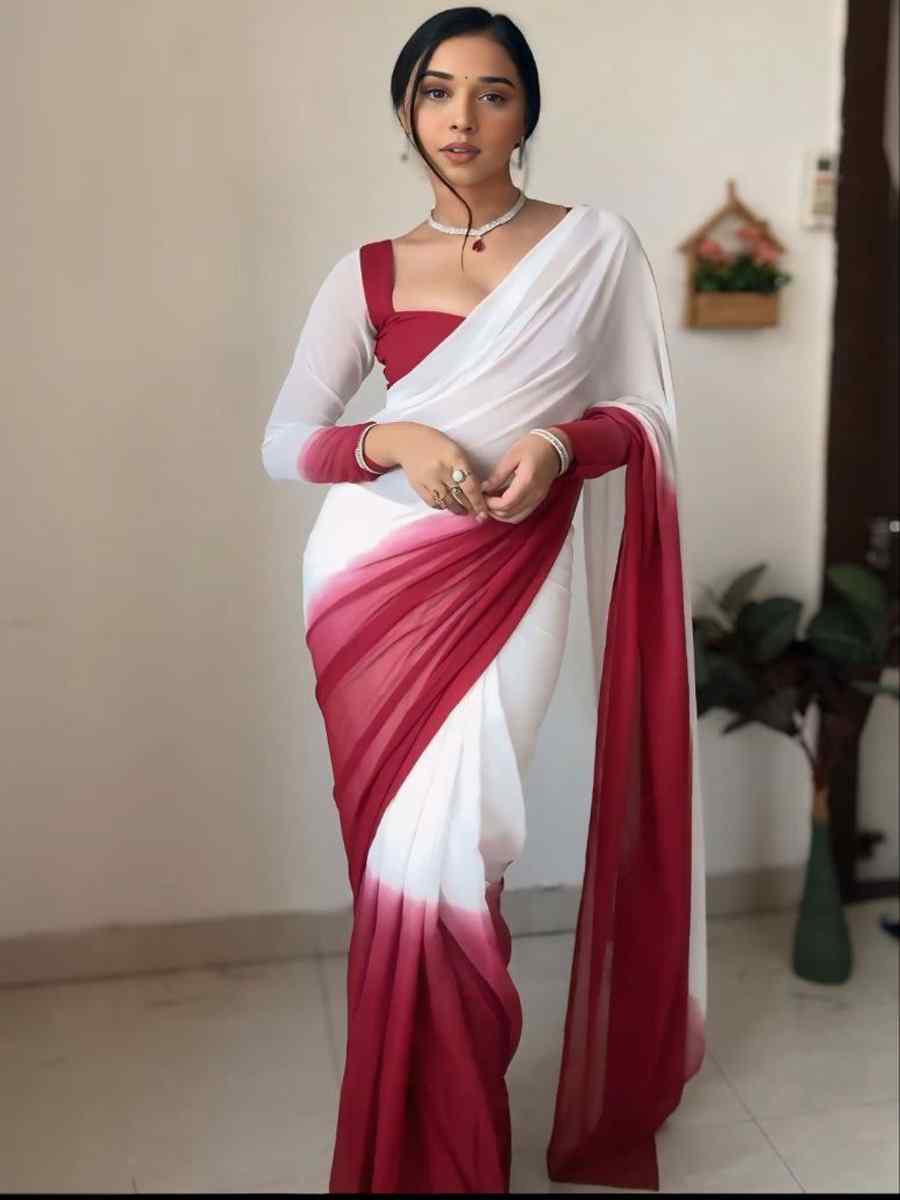 Red Pure Soft Georgette Silk Printed Festival Casual Contemporary Saree