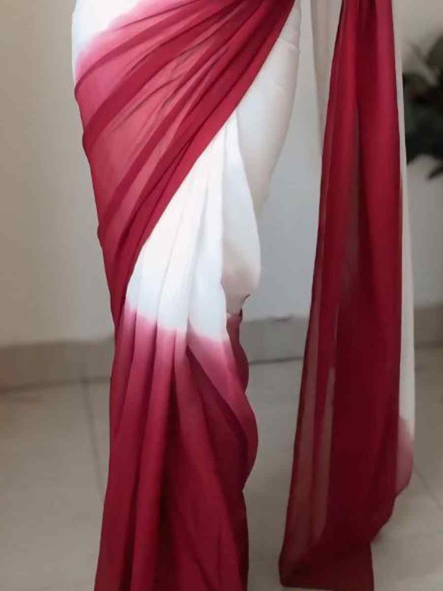 Red Pure Soft Georgette Silk Printed Festival Casual Contemporary Saree