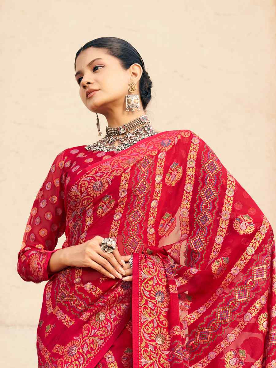 Red P.V. Georgette Handwoven Festival Party Classic Style Saree